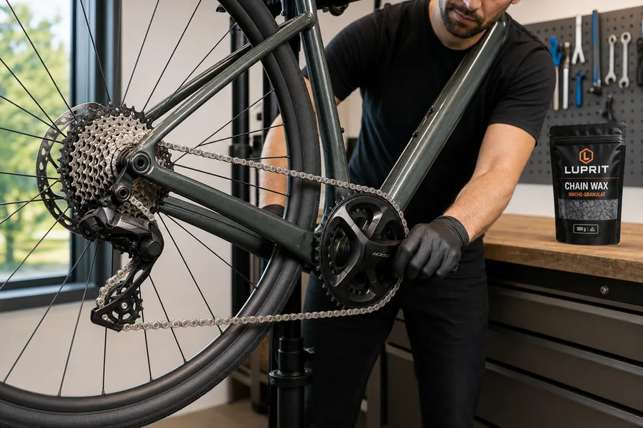 Fahrrad mit LUPRIT® Kettenwachs behandeltem Antrieb
